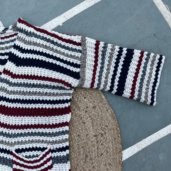 White Red Blue Korean Striped Knit Shrug, Long Shrug - Picture 8 of 12